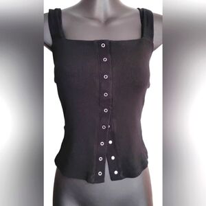 Dynamite | Black Ribbed Sleeveless 1/2 Button Tank Top | Size Small